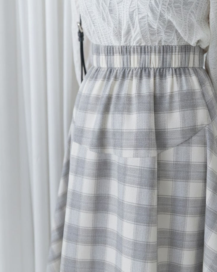 Asymmetrical Checked Skirt 不規則裙擺淡格紋半裙/ SK8924 （pre-order navy 3月3截單)