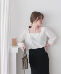 Suede Shine 後背蝴蝶光澤絨面橡筋手袖, Blouse/ TP8923 (midnight blue sold out)