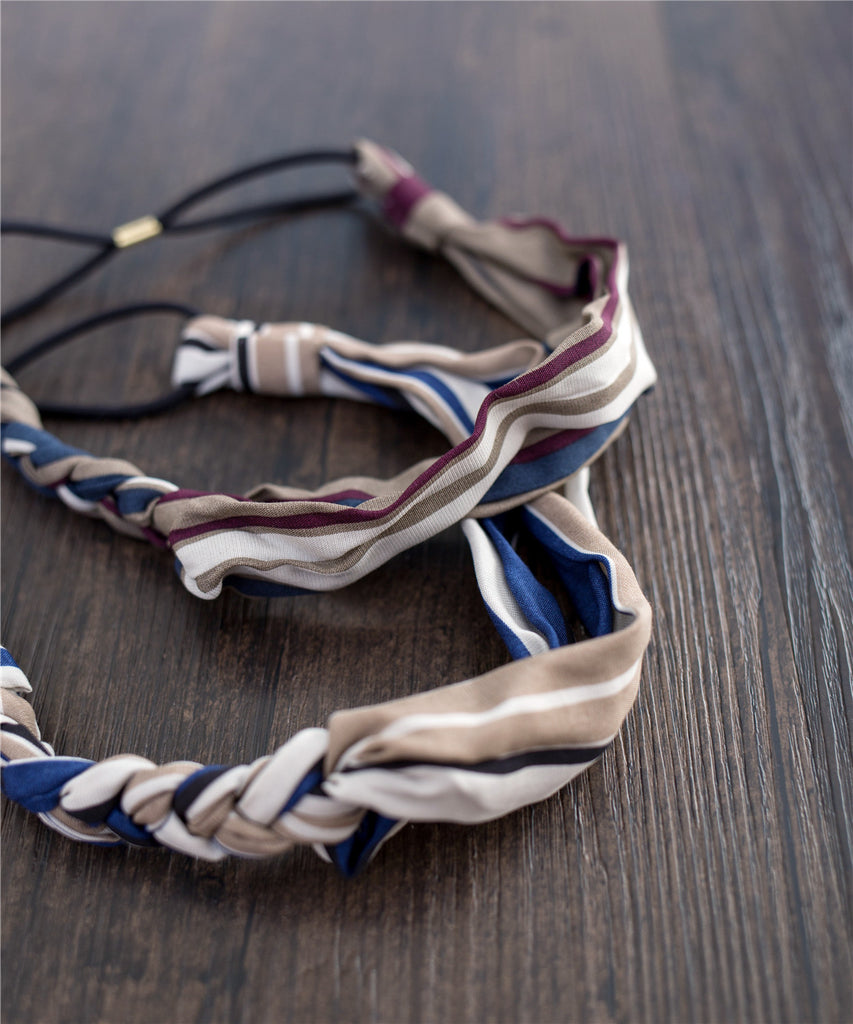 Striped Braid End Elastic Hairband / HA8022