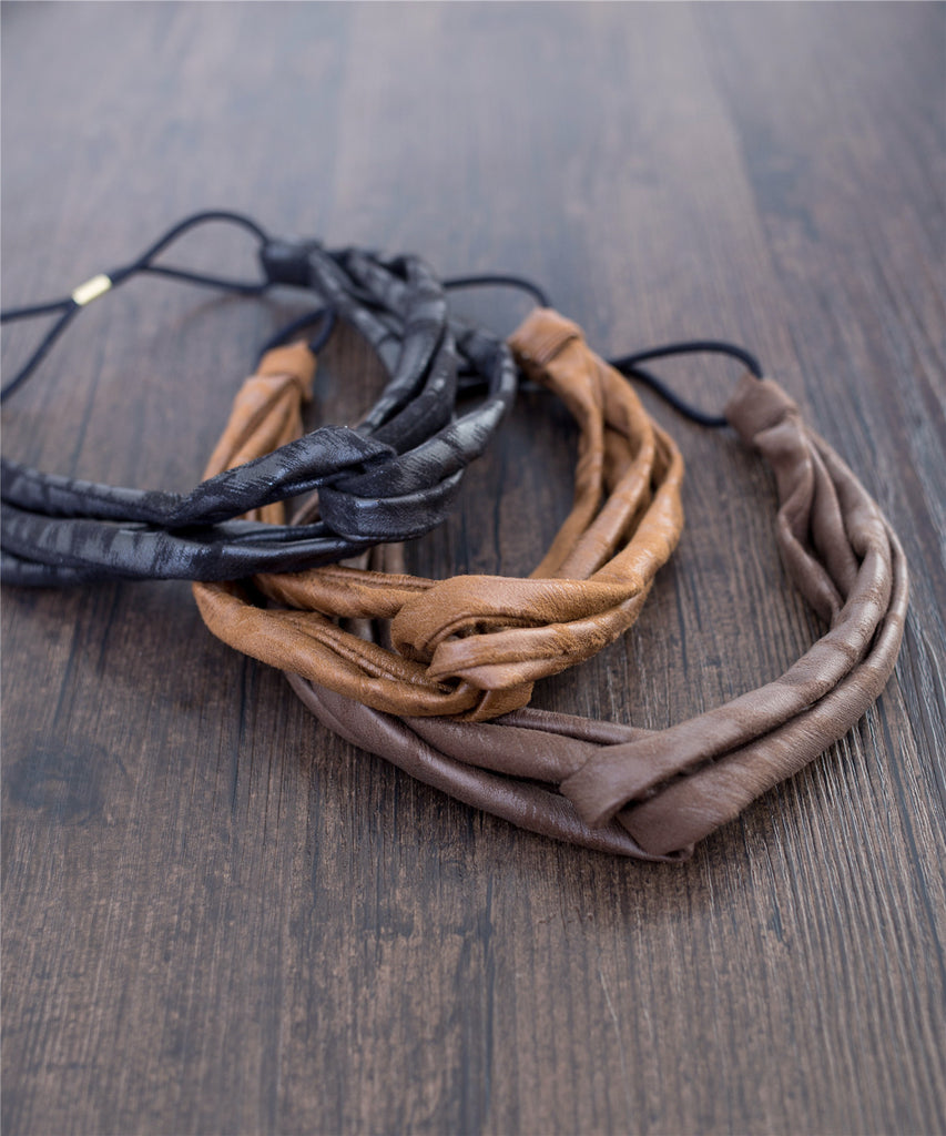 Leatherlike Side Ribbon Elastic Hairband / HA8024