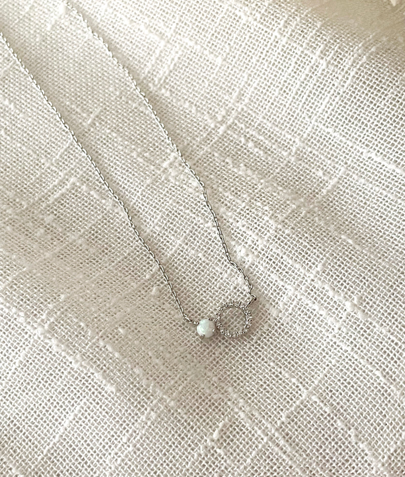 Moon Stone & Oval Crystal, Necklace/ NL8149