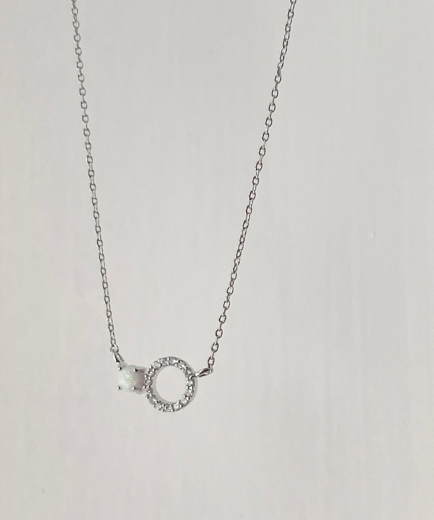 Moon Stone & Oval Crystal, Necklace/ NL8149