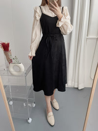 【現貨限量回歸 】Suede 微絨面拼接線條傘形背心裙, Dress/ DS9148