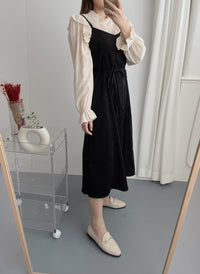 【現貨限量回歸 】Suede 微絨面拼接線條傘形背心裙, Dress/ DS9148