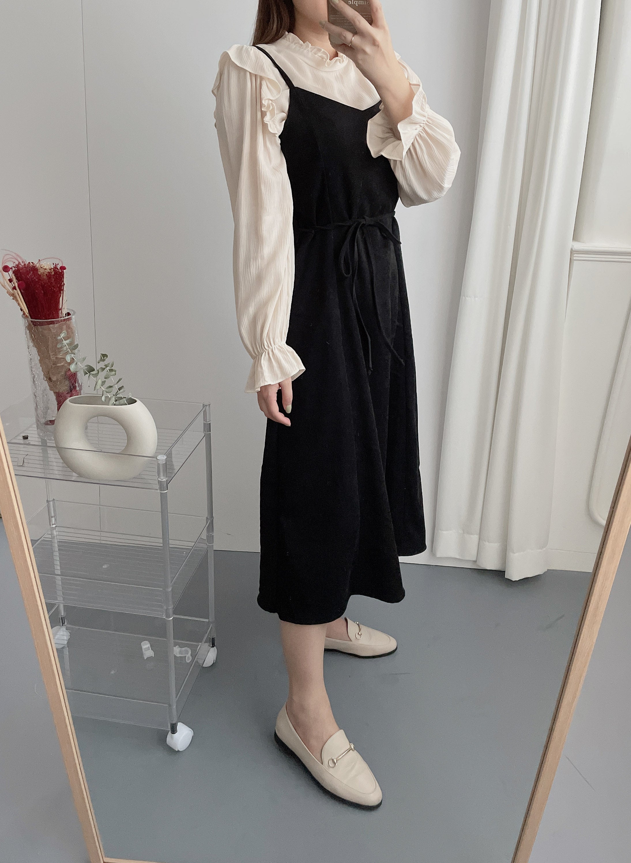 【現貨限量回歸 】Suede 微絨面拼接線條傘形背心裙, Dress/ DS9148