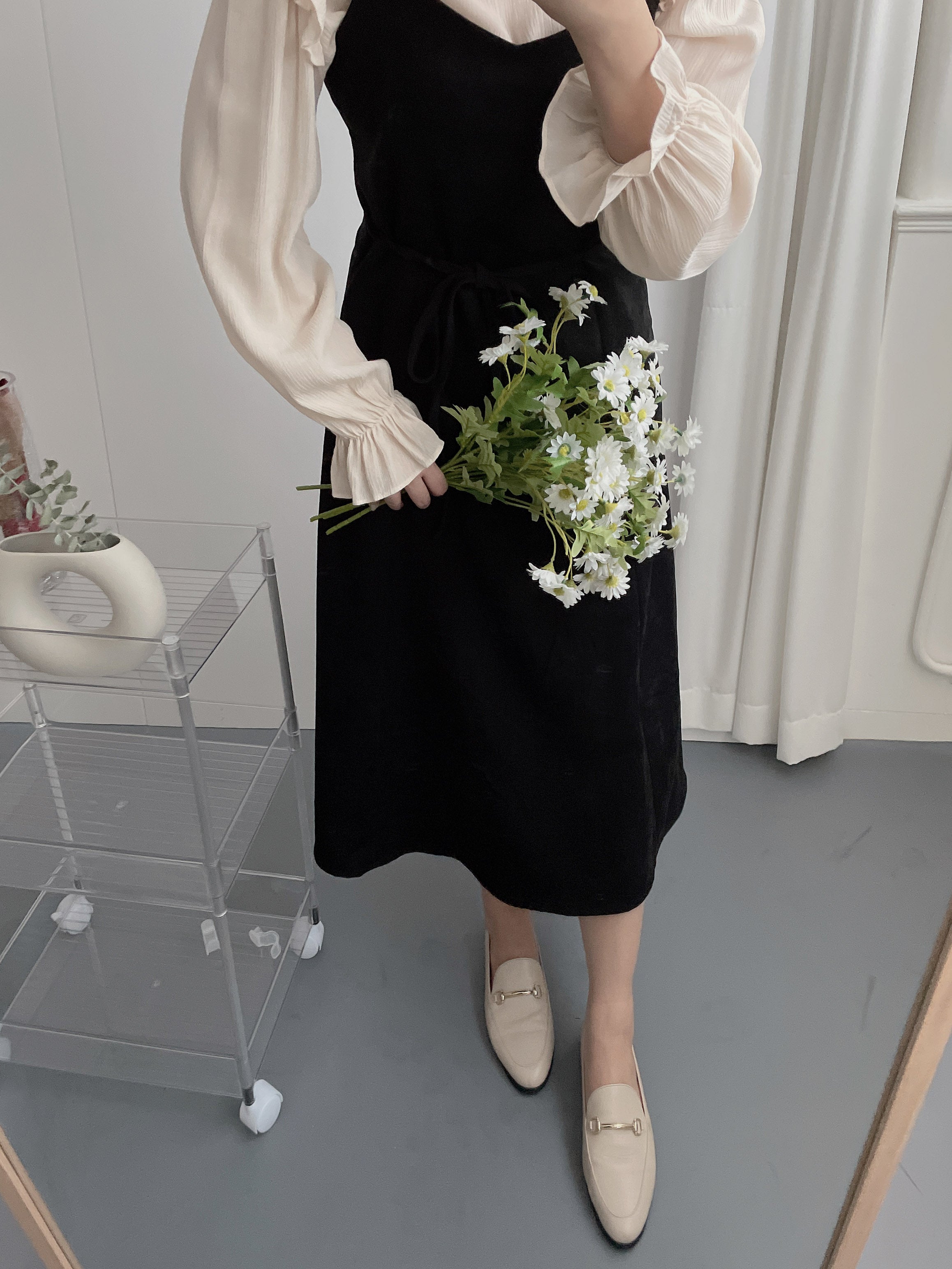 【現貨限量回歸 】Suede 微絨面拼接線條傘形背心裙, Dress/ DS9148