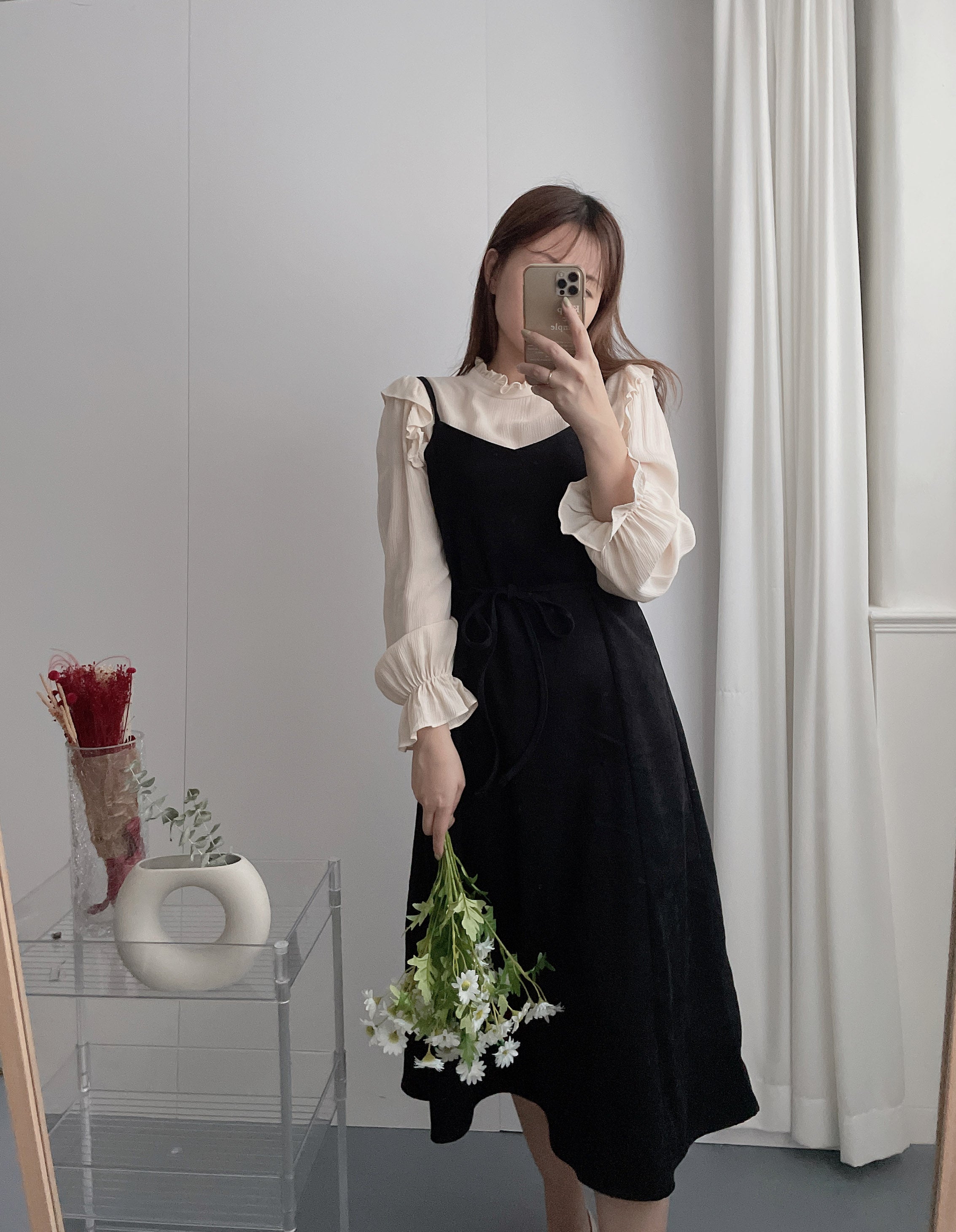 【現貨限量回歸 】Suede 微絨面拼接線條傘形背心裙, Dress/ DS9148