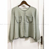 Border 雪紡湖水綠暗格拼色上衣, Blouse/ TP8682