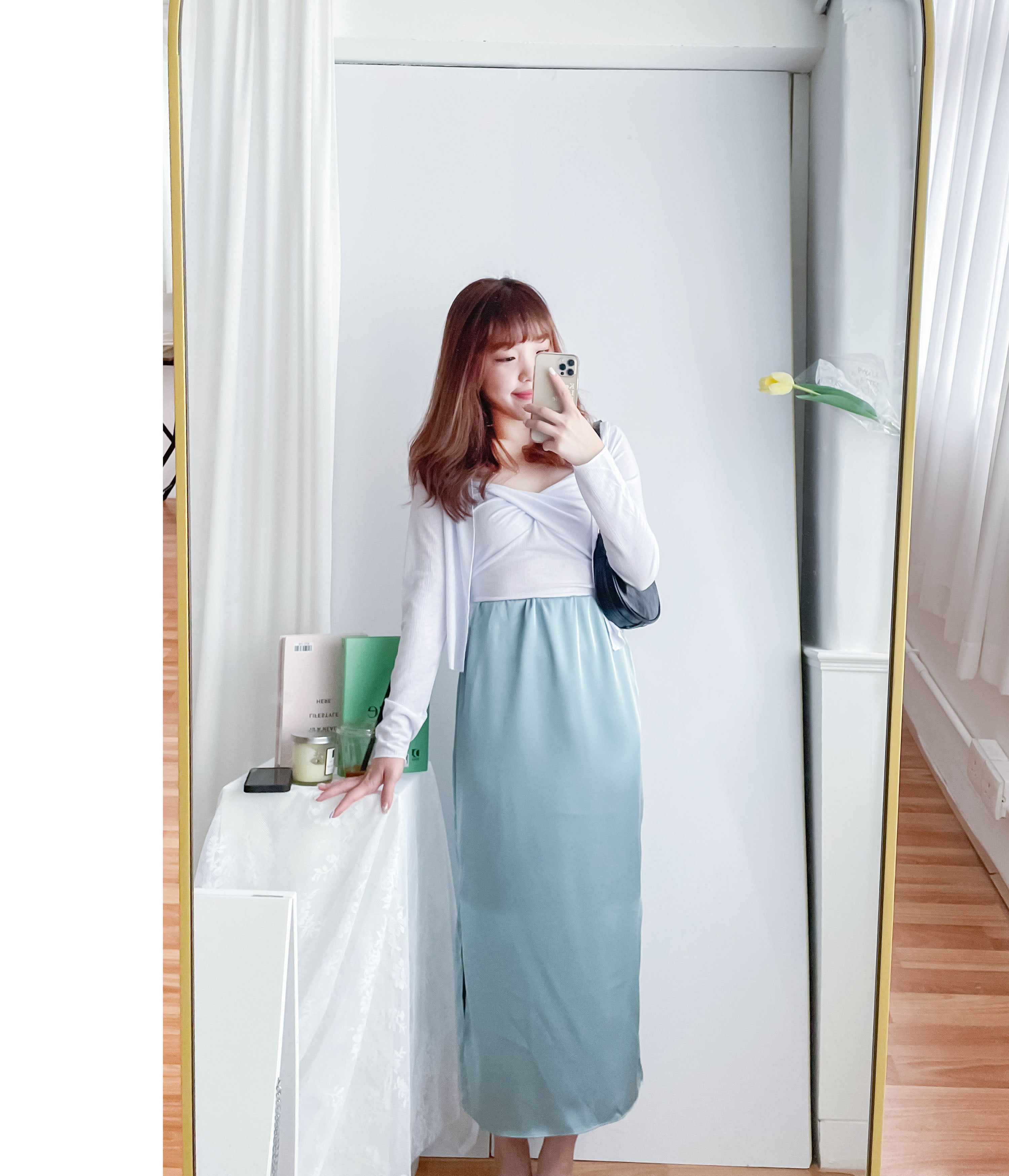 Simple Elegant 光澤湖水藍側開叉修身長裙, Skirt/ SK8631
