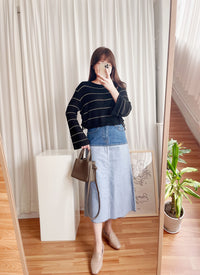Border 雙色設計後開叉牛仔裙, Skirt/ SK8637