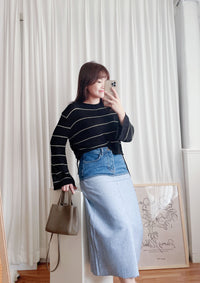 Border 雙色設計後開叉牛仔裙, Skirt/ SK8637
