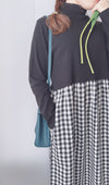 Check One Piece 假兩件高領口袋左右開叉格子裙, Dress/ DS9161