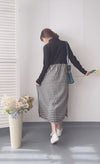 Check One Piece 假兩件高領口袋左右開叉格子裙, Dress/ DS9161