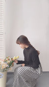 Check One Piece 假兩件高領口袋左右開叉格子裙, Dress/ DS9161