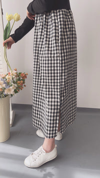 Check One Piece 假兩件高領口袋左右開叉格子裙, Dress/ DS9161