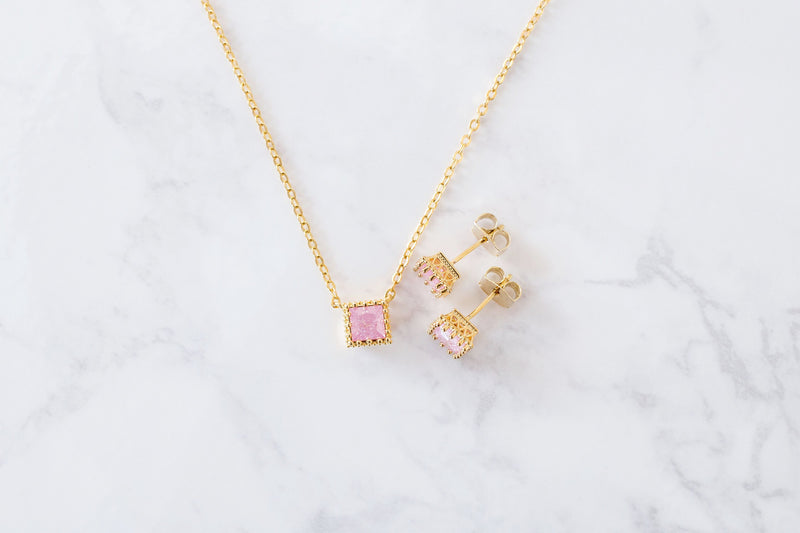 Romantic Cube earrings & necklace set/ ASE8016