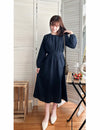 Navy 深藍腰間皺褶後修腰傘裙, Dress/ DS9165