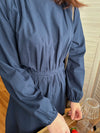 Navy 深藍腰間皺褶後修腰傘裙, Dress/ DS9165