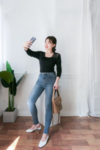 Skinny 高腰彈性褲管微磨超修腳牛仔褲, jeans/ PT8298