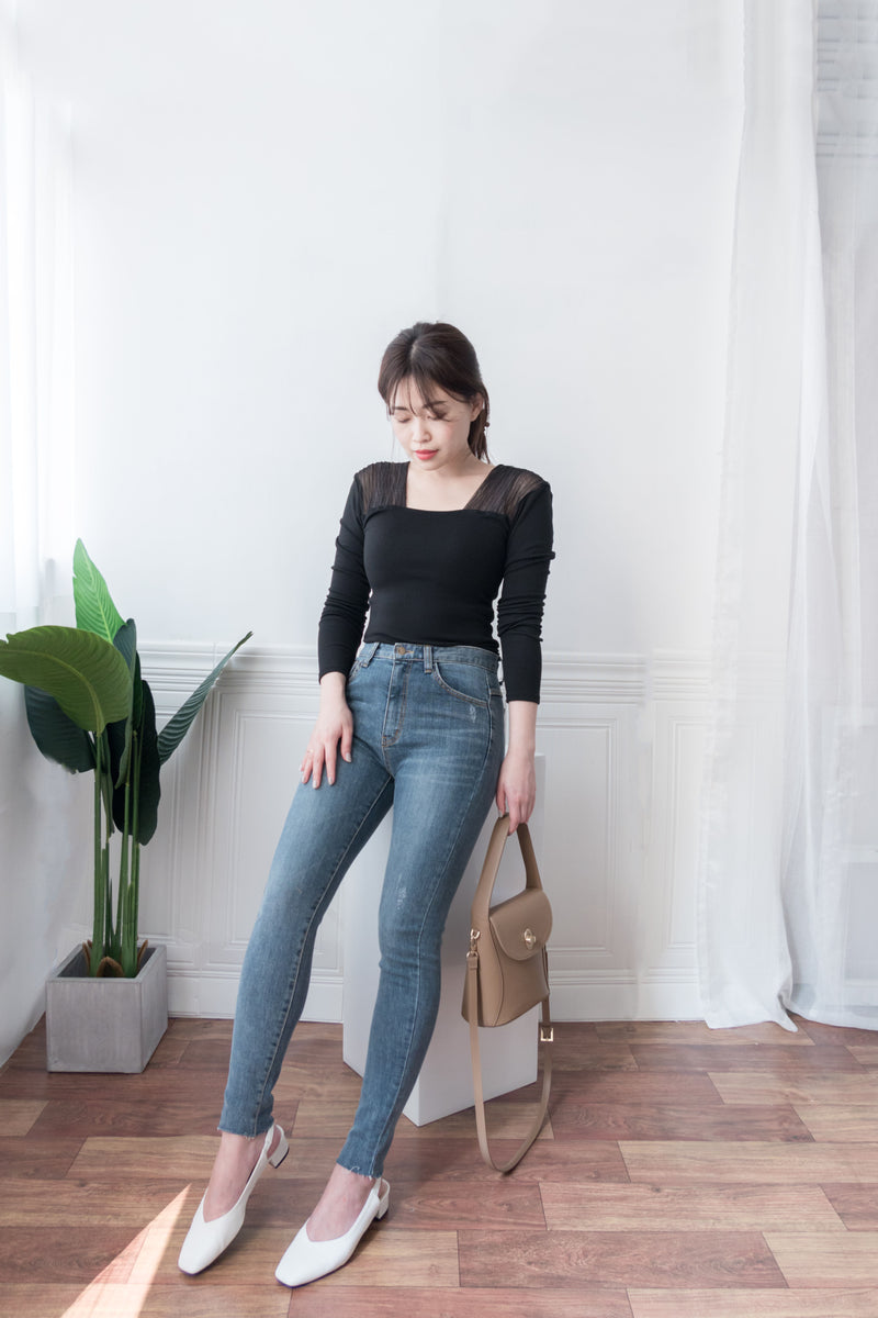 Skinny 高腰彈性褲管微磨超修腳牛仔褲, jeans/ PT8298
