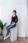 Skinny 高腰彈性褲管微磨超修腳牛仔褲, jeans/ PT8298