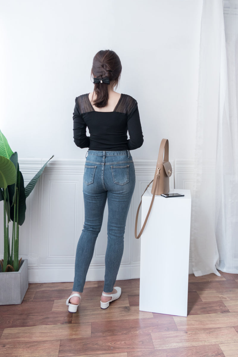 Skinny 高腰彈性褲管微磨超修腳牛仔褲, jeans/ PT8298