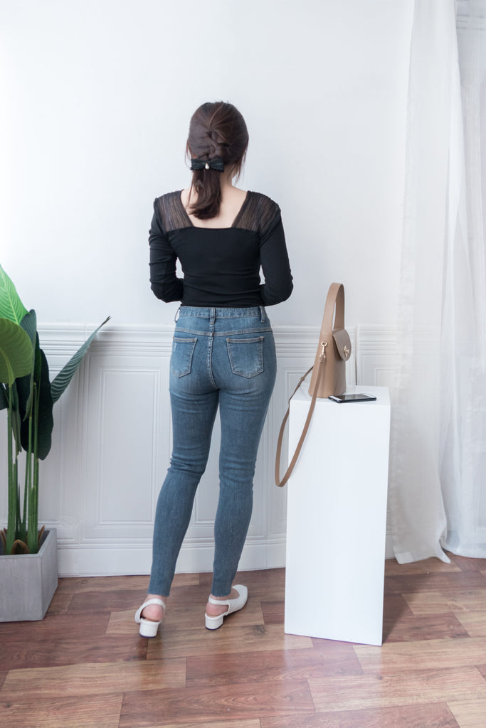 Skinny 高腰彈性褲管微磨超修腳牛仔褲, jeans/ PT8298