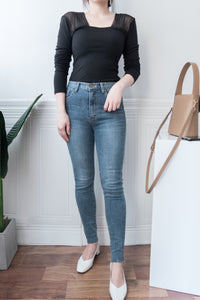 Skinny 高腰彈性褲管微磨超修腳牛仔褲, jeans/ PT8298