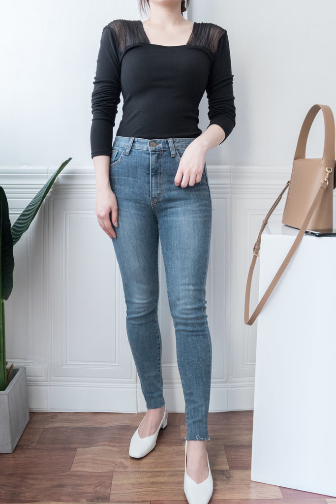 Skinny 高腰彈性褲管微磨超修腳牛仔褲, jeans/ PT8298