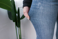 Skinny 高腰彈性褲管微磨超修腳牛仔褲, jeans/ PT8298
