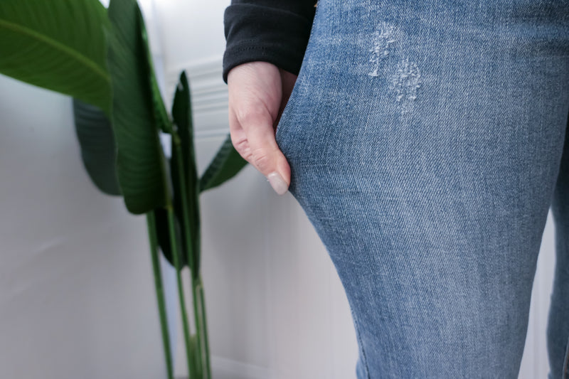 Skinny 高腰彈性褲管微磨超修腳牛仔褲, jeans/ PT8298