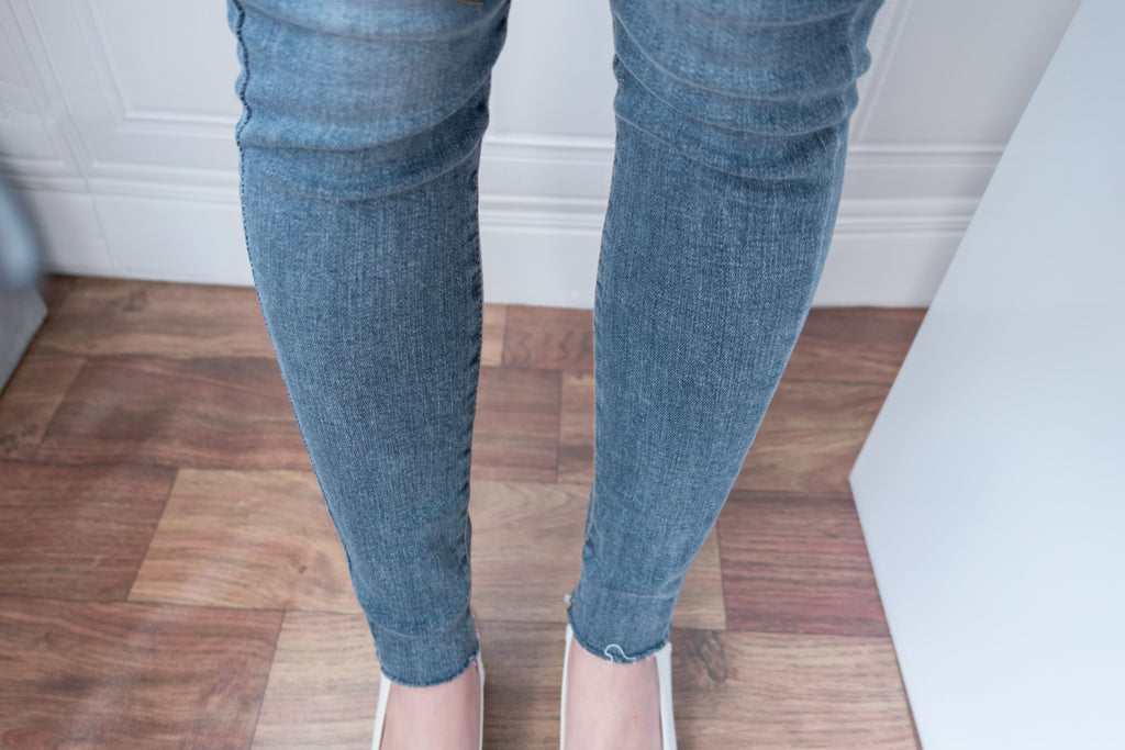Skinny 高腰彈性褲管微磨超修腳牛仔褲, jeans/ PT8298