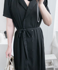 Simple Elegant 舒適質感優雅小細領雙排鈕顯瘦, Dress/ DS8844
