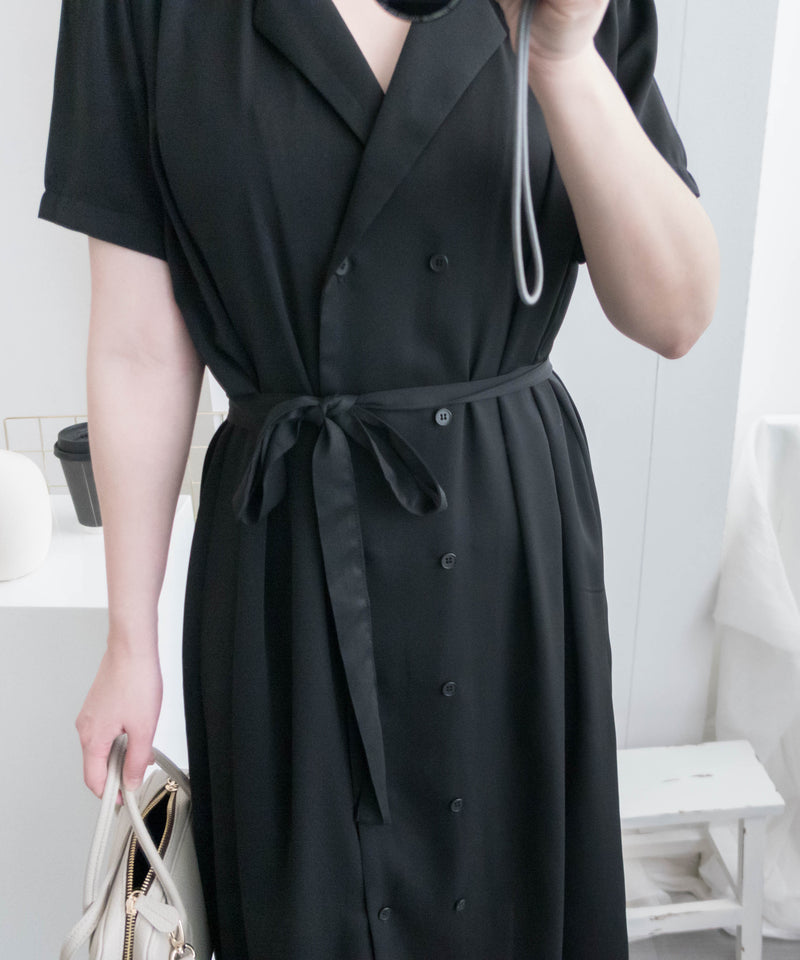 Simple Elegant 舒適質感優雅小細領雙排鈕顯瘦, Dress/ DS8844