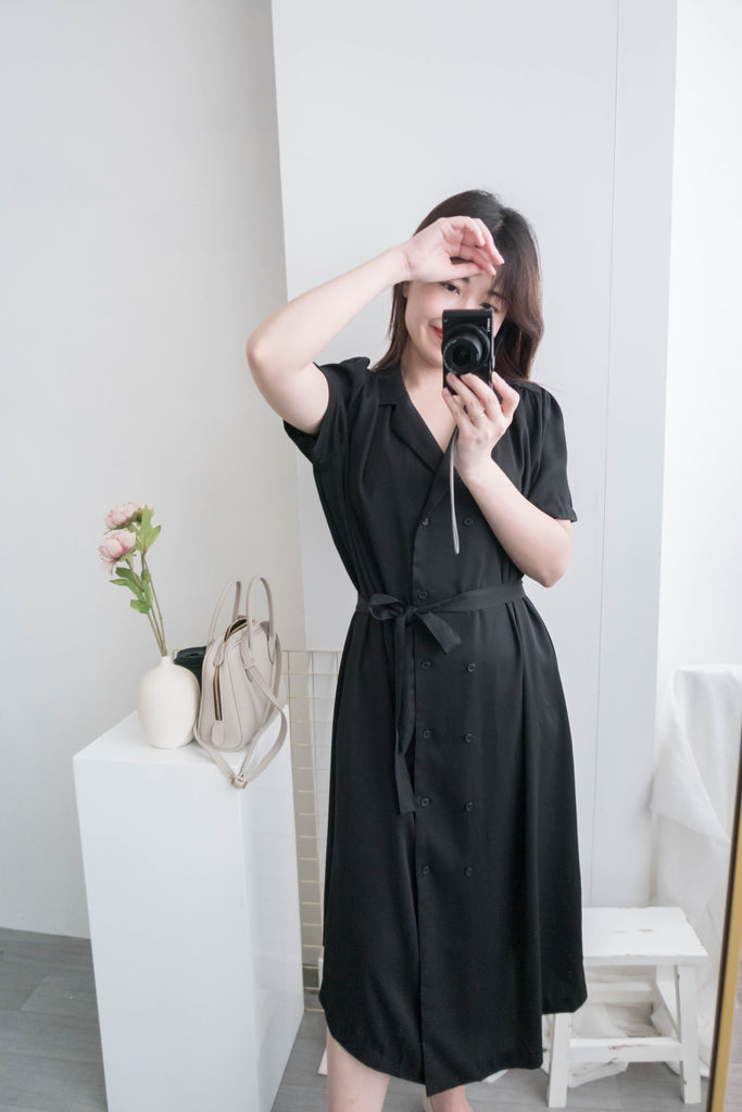 Simple Elegant 舒適質感優雅小細領雙排鈕顯瘦, Dress/ DS8844