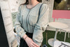 Border 雪紡湖水綠暗格拼色上衣, Blouse/ TP8682