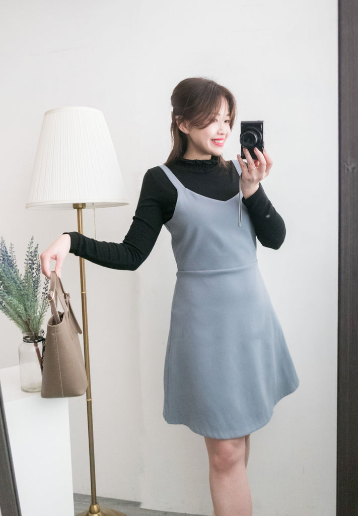 Greyish Blue V領修身灰藍吊帶裙, Dress/ DS8948