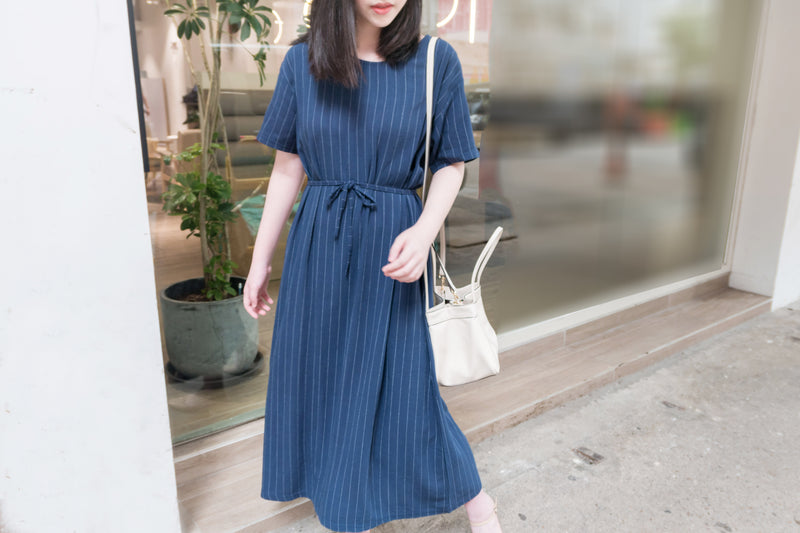 [BEST!] Dacey Stripe 暗條紋闊直身修腰連身裙, Dress/ DS9060
