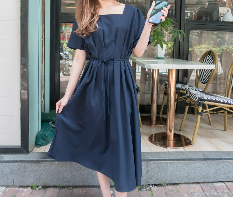 //熱賣重開 超超超值得入手 //Pleated Waist 輕盈方領前後車褶腰身, Dress/ DS9061 (Pre-order)
