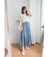 [限量現貨回歸] Cotton Flower 牛仔色橡筋腰花紋三層傘裙, Skirt/ SK8617