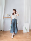[限量現貨回歸] Cotton Flower 牛仔色橡筋腰花紋三層傘裙, Skirt/ SK8617