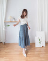 [限量現貨回歸] Cotton Flower 牛仔色橡筋腰花紋三層傘裙, Skirt/ SK8617
