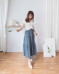 [限量現貨回歸] Cotton Flower 牛仔色橡筋腰花紋三層傘裙, Skirt/ SK8617