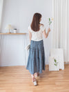 [限量現貨回歸] Cotton Flower 牛仔色橡筋腰花紋三層傘裙, Skirt/ SK8617
