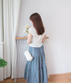 [限量現貨回歸] Cotton Flower 牛仔色橡筋腰花紋三層傘裙, Skirt/ SK8617