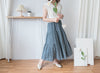 [限量現貨回歸] Cotton Flower 牛仔色橡筋腰花紋三層傘裙, Skirt/ SK8617