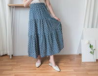 [限量現貨回歸] Cotton Flower 牛仔色橡筋腰花紋三層傘裙, Skirt/ SK8617