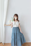 [限量現貨回歸] Cotton Flower 牛仔色橡筋腰花紋三層傘裙, Skirt/ SK8617