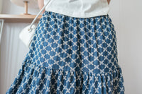 [限量現貨回歸] Cotton Flower 牛仔色橡筋腰花紋三層傘裙, Skirt/ SK8617