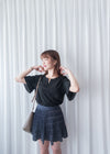 Navy Floral 細百褶小波浪裙擺裙褲, Skirt/ SK8612